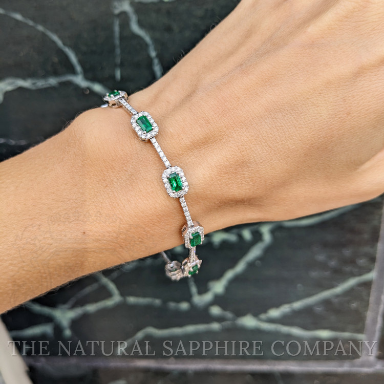 2.80 Ct.Tw. Emerald Natural Diamond Tennis/Line Bracelet, 14K White Gold