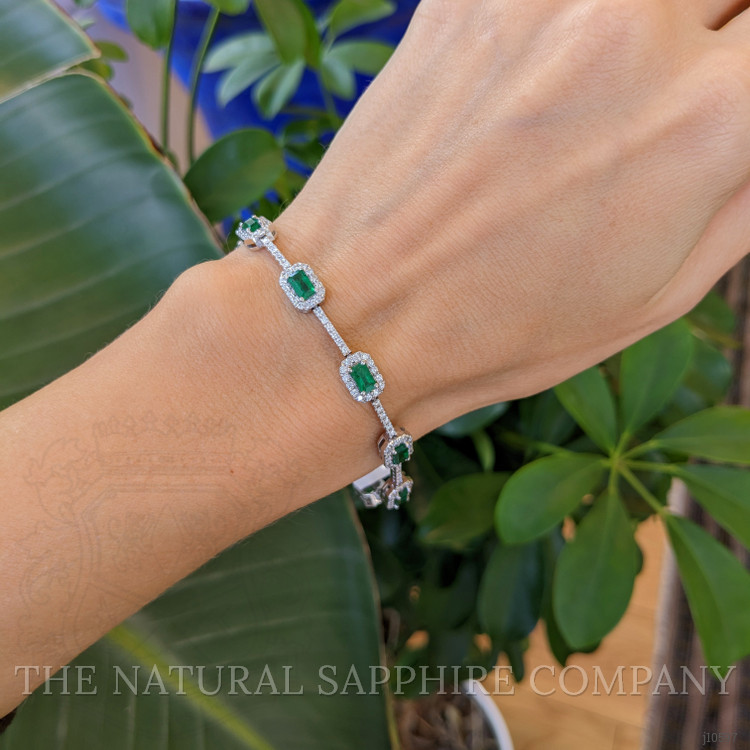 2.80 Ct.Tw. Emerald Natural Diamond Tennis/Line Bracelet, 14K White Gold