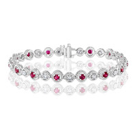 1.88 Ct.Tw. Ruby Natural Diamond Tennis/Line Bracelet, 14K White Gold Image