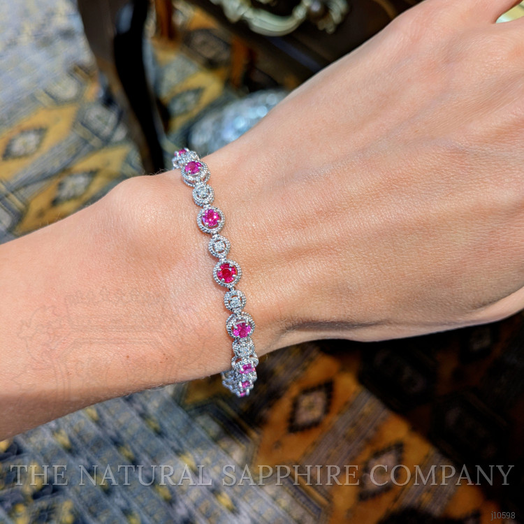 1.88 Ct.Tw. Ruby Natural Diamond Tennis/Line Bracelet, 14K White Gold