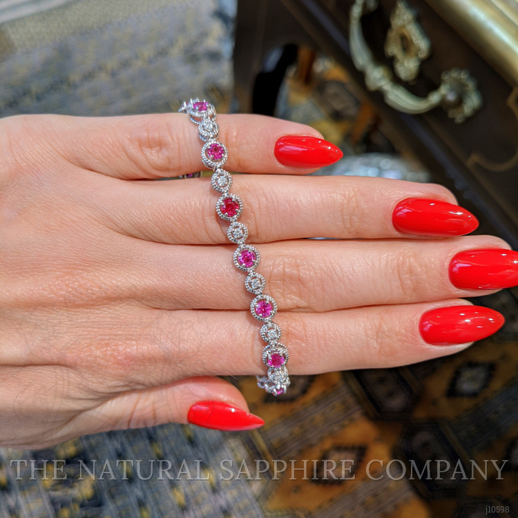 1.88 Ct.Tw. Ruby Natural Diamond Tennis/Line Bracelet, 14K White Gold