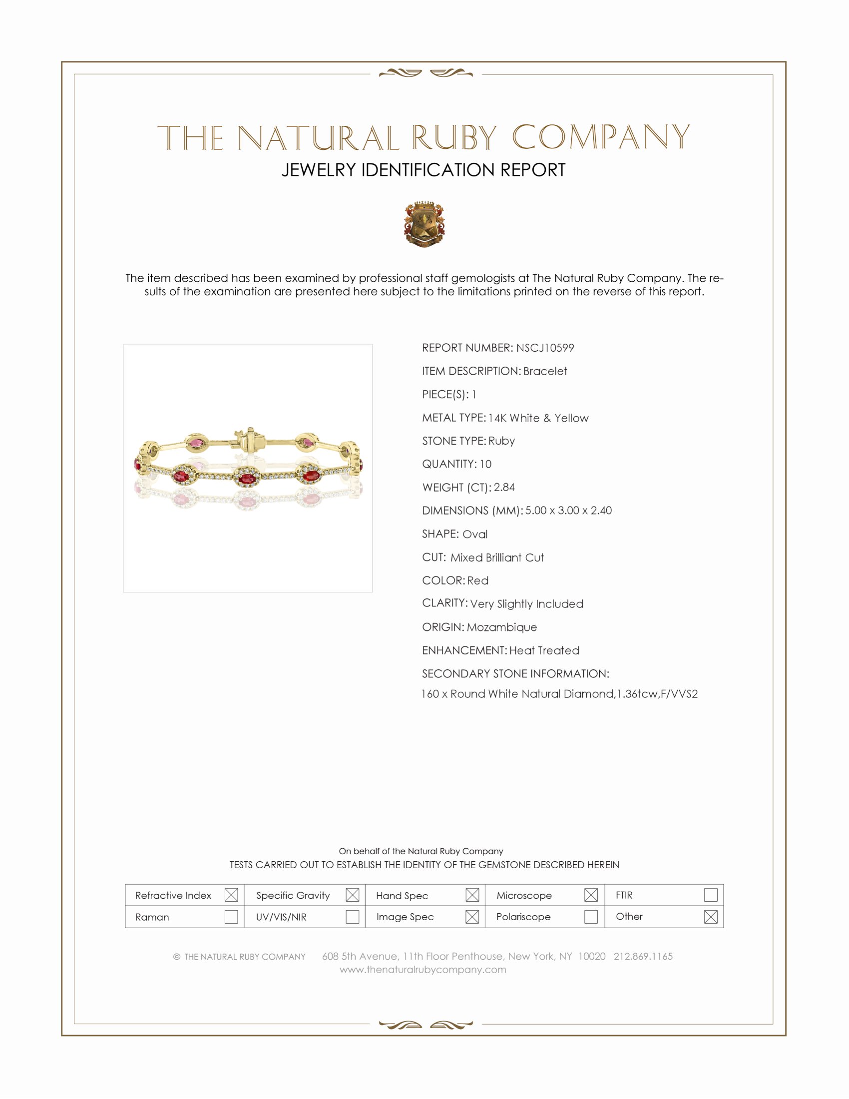 2.84 Ct.Tw. Ruby and Natural Diamond Tennis/Line Bracelet, 14K White & Yellow