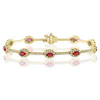 2.84 Ct.Tw. Ruby Natural Diamond Tennis/Line Bracelet, 14K White & Yellow Image