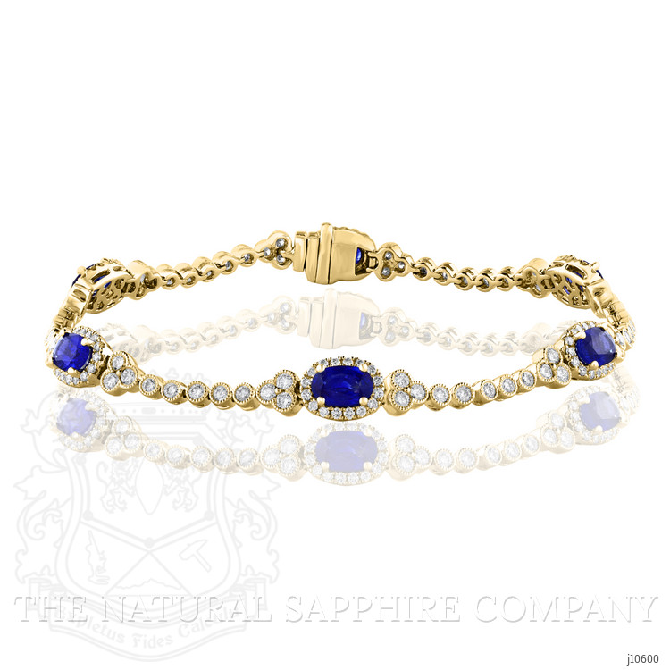 3.01 Ct.Tw. Blue Sapphire and Natural Diamond Tennis/Line Bracelet, 18K Yellow Gold