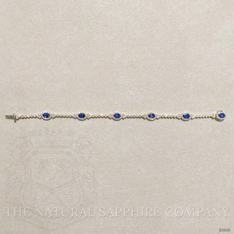 3.01 Ct.Tw. Blue Sapphire and Natural Diamond Tennis/Line Bracelet, 18K Yellow Gold