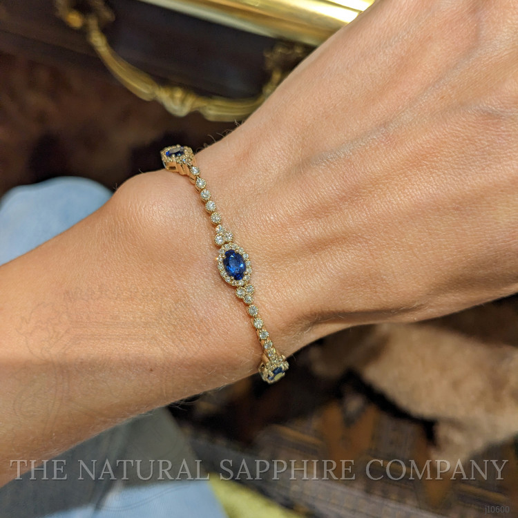 3.01 Ct.Tw. Blue Sapphire and Natural Diamond Tennis/Line Bracelet, 18K Yellow Gold