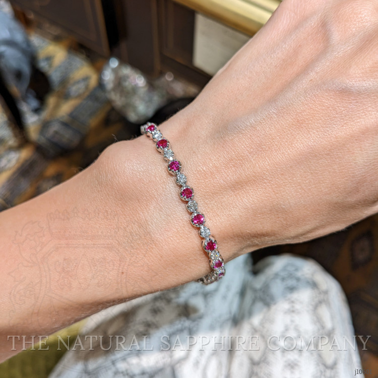 3.52 Ct.Tw. Ruby Natural Diamond Tennis/Line Bracelet, 14K White Gold