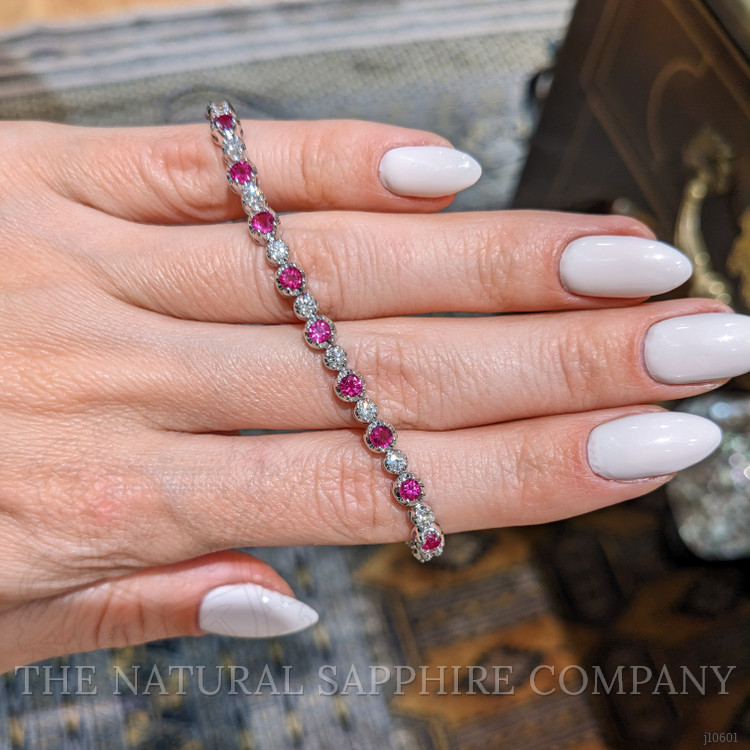 3.52 Ct.Tw. Ruby Natural Diamond Tennis/Line Bracelet, 14K White Gold