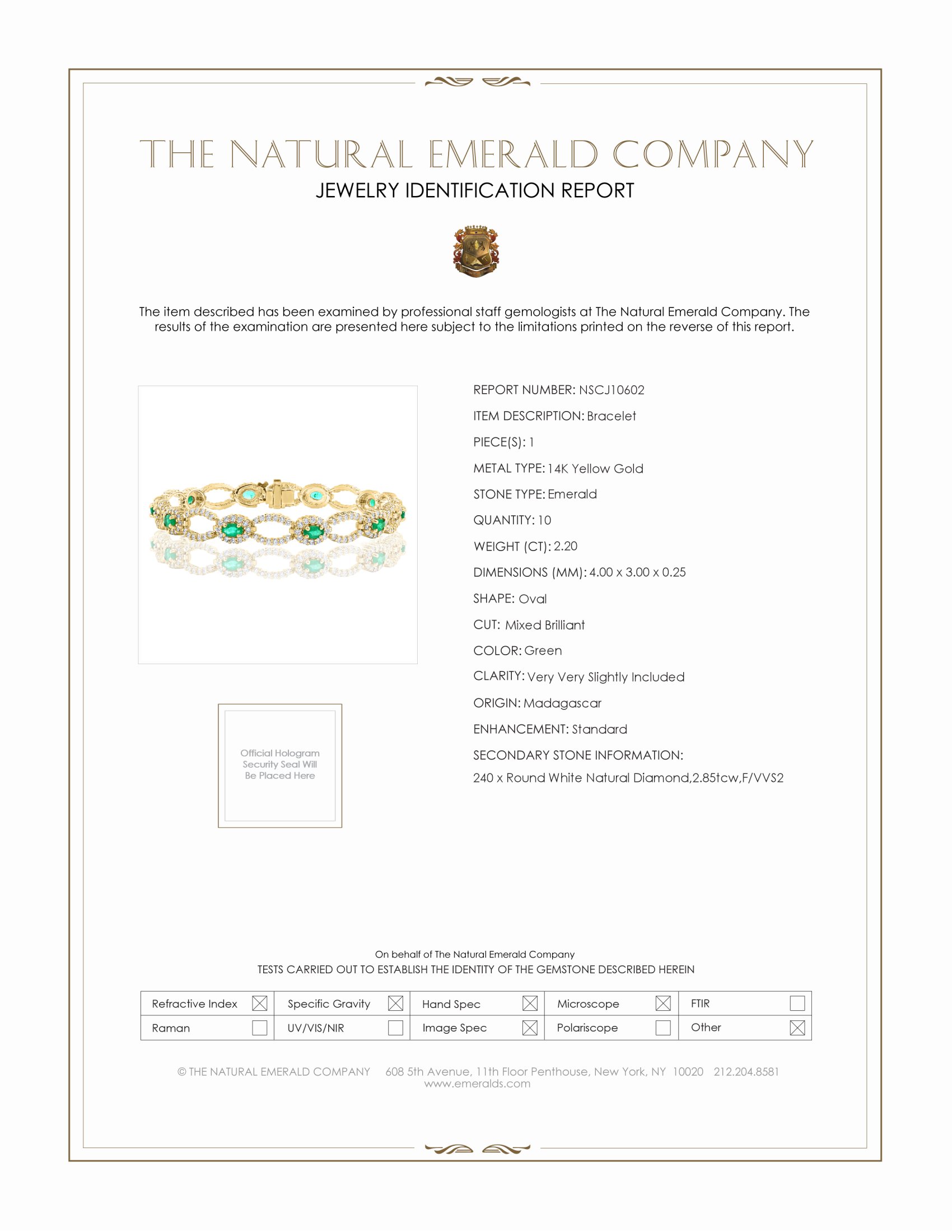 2.20 Ct.Tw. Emerald Natural Diamond Tennis/Line Bracelet, 14K Yellow Gold