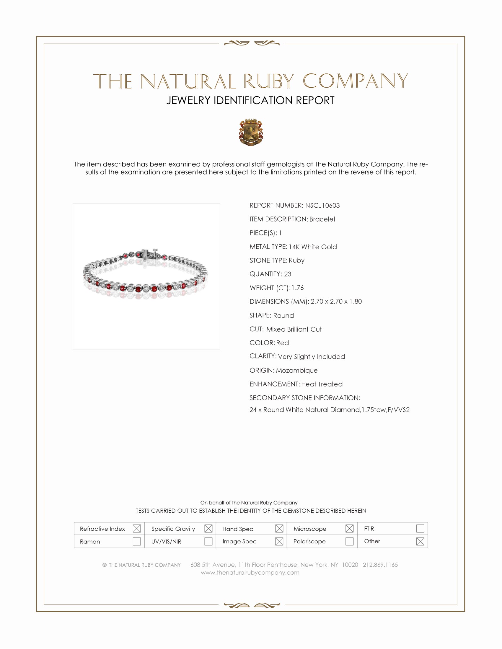 1.76 Ct.Tw. Ruby and Natural Diamond Tennis/Line Bracelet, 14K White Gold