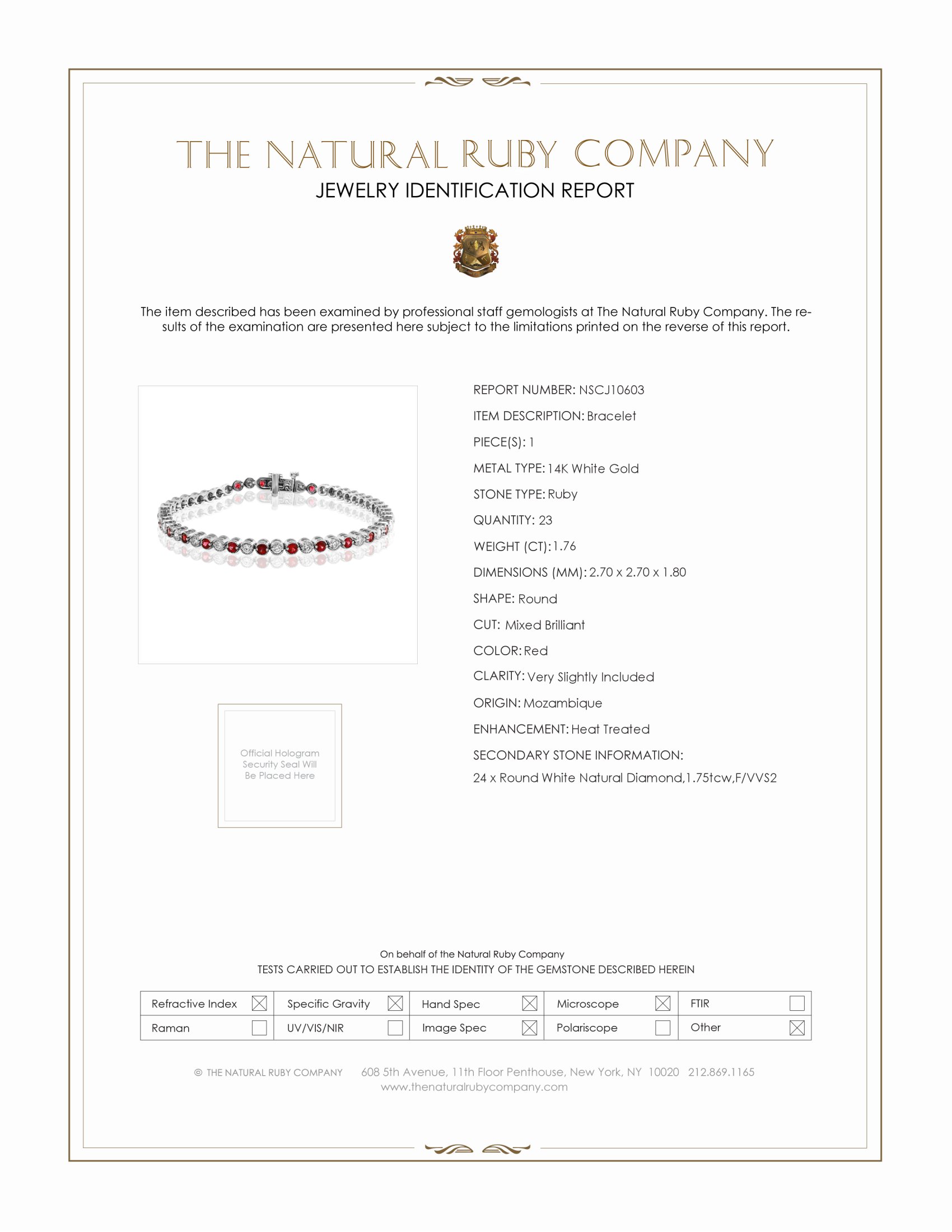 1.76 Ct.Tw. Ruby Natural Diamond Tennis/Line Bracelet, 14K White Gold