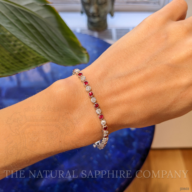 1.76 Ct.Tw. Ruby Natural Diamond Tennis/Line Bracelet, 14K White Gold