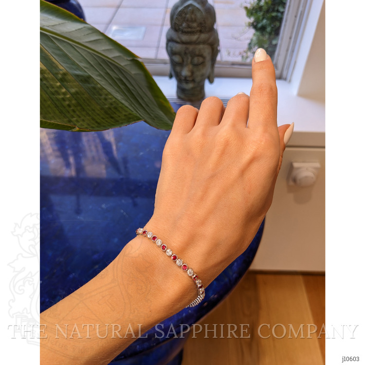 1.76 Ct.Tw. Ruby Natural Diamond Tennis/Line Bracelet, 14K White Gold