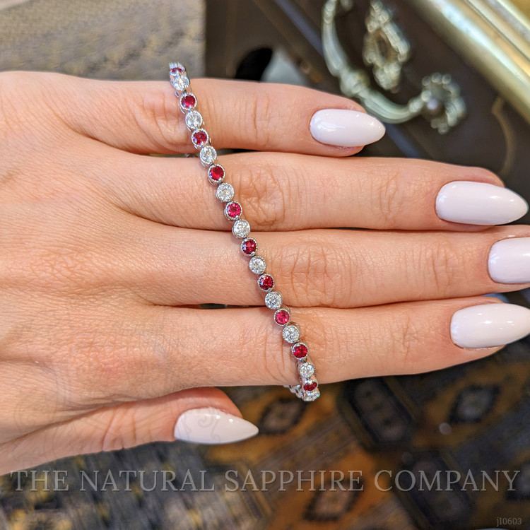 1.76 Ct.Tw. Ruby Natural Diamond Tennis/Line Bracelet, 14K White Gold