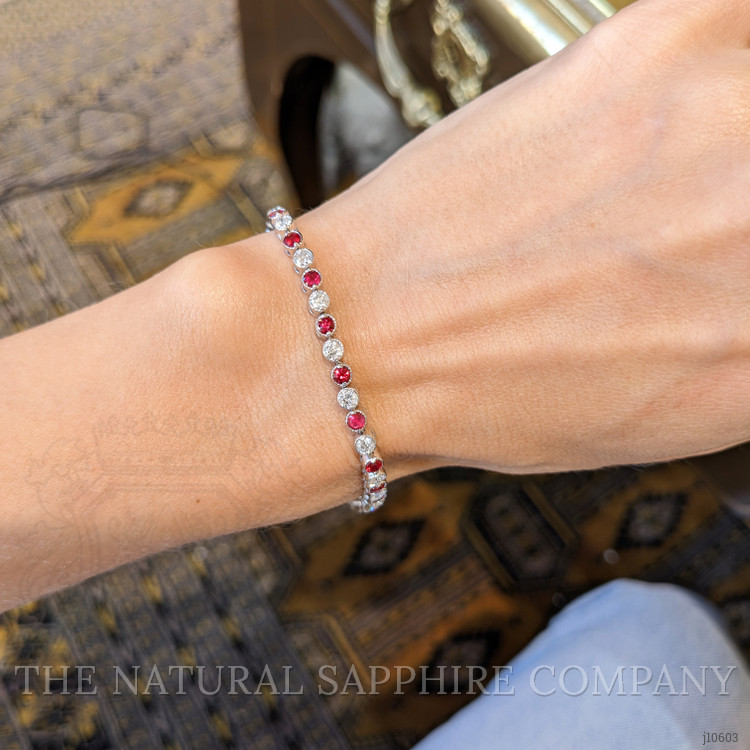 1.76 Ct.Tw. Ruby Natural Diamond Tennis/Line Bracelet, 14K White Gold