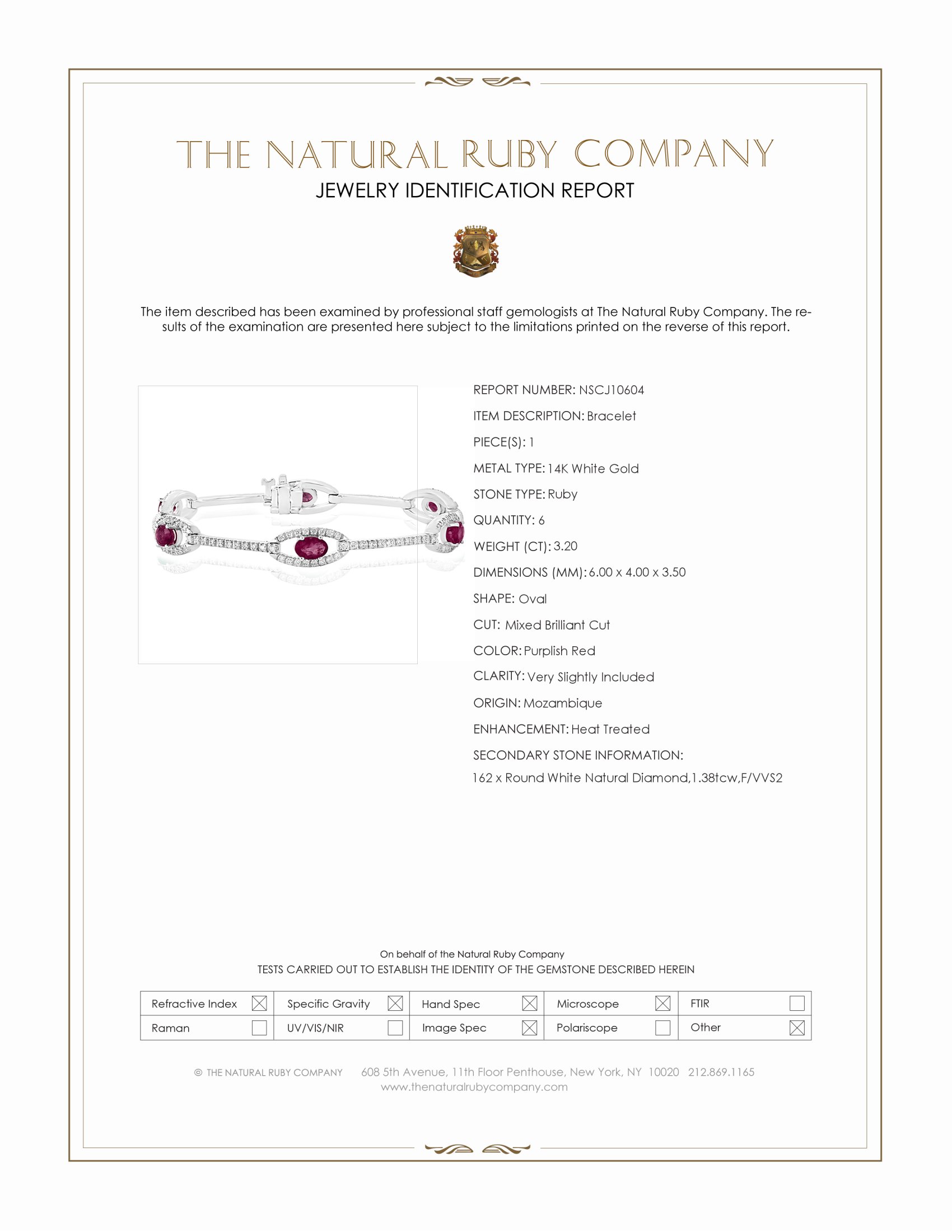 3.20 Ct.Tw. Purplish Red Ruby and Natural Diamond Tennis/Line Bracelet, 14K White Gold