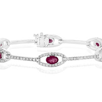 3.20 Ct.Tw. Ruby Natural Diamond Tennis/Line Bracelet, 14K White Gold Image