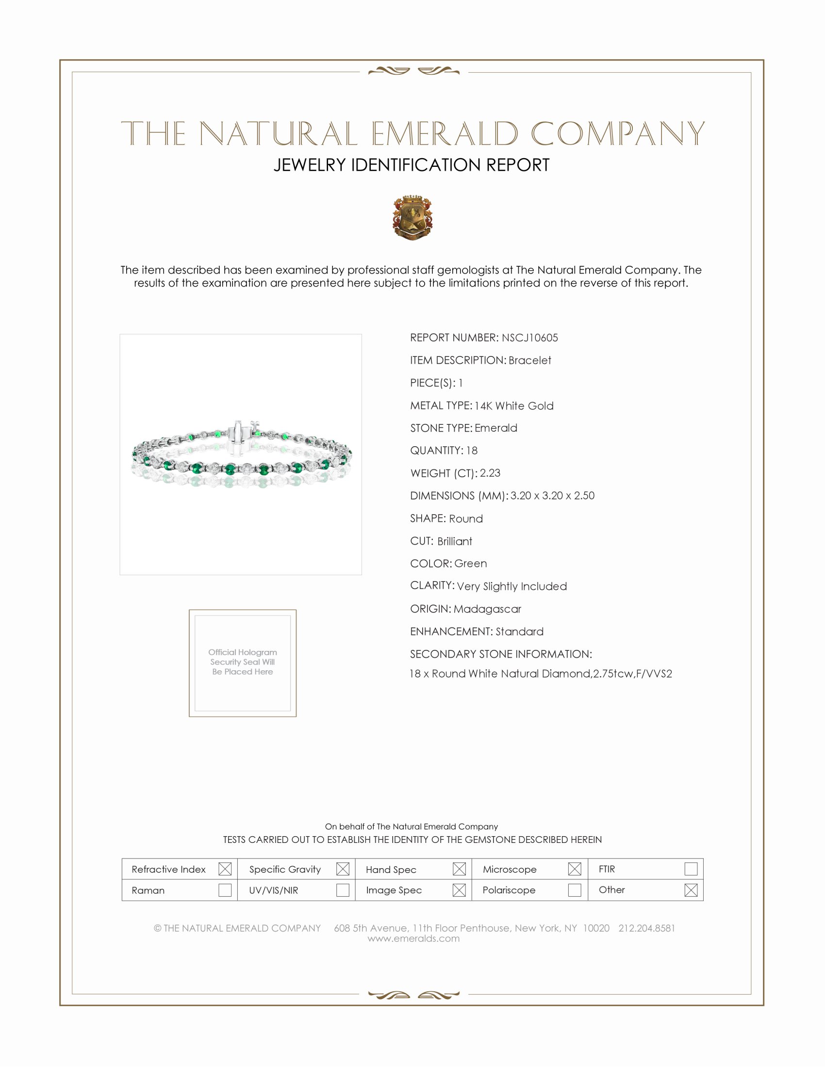 2.23 Ct.Tw. Emerald and Natural Diamond Tennis/Line Bracelet, 14K White Gold