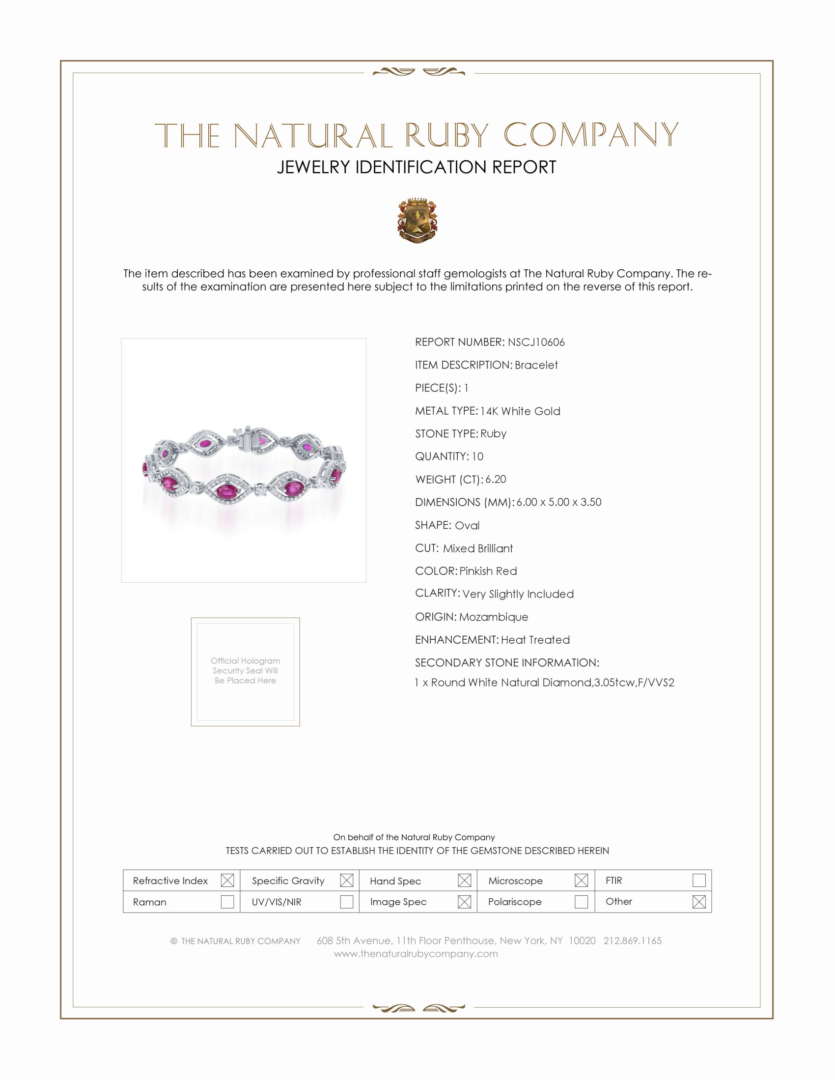 6.20 Ct.Tw. Ruby Natural Diamond Tennis/Line Bracelet, 14K White Gold