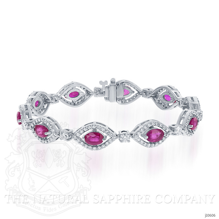 6.20 Ct.Tw. Ruby Natural Diamond Tennis/Line Bracelet, 14K White Gold
