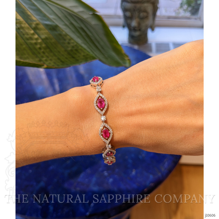 6.20 Ct.Tw. Ruby Natural Diamond Tennis/Line Bracelet, 14K White Gold