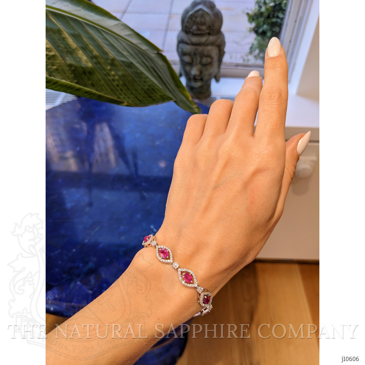 6.20 Ct.Tw. Ruby Natural Diamond Tennis/Line Bracelet, 14K White Gold