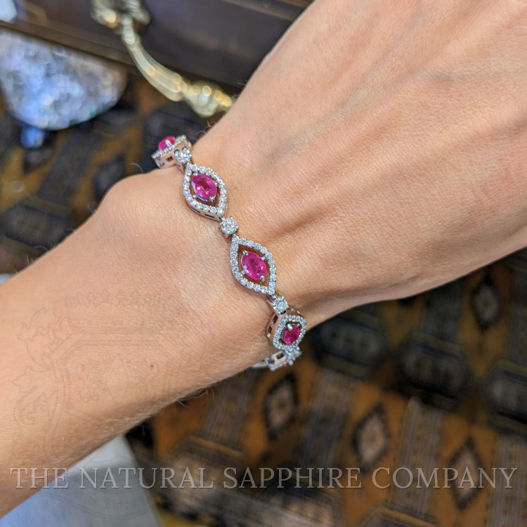 6.20 Ct.Tw. Ruby Natural Diamond Tennis/Line Bracelet, 14K White Gold