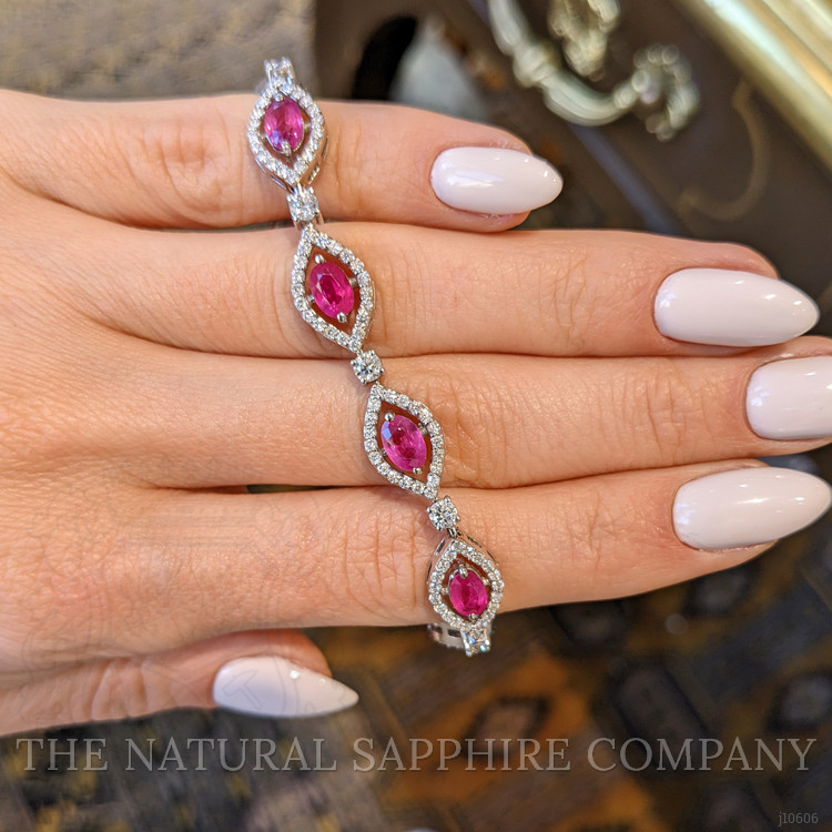 6.20 Ct.Tw. Ruby Natural Diamond Tennis/Line Bracelet, 14K White Gold