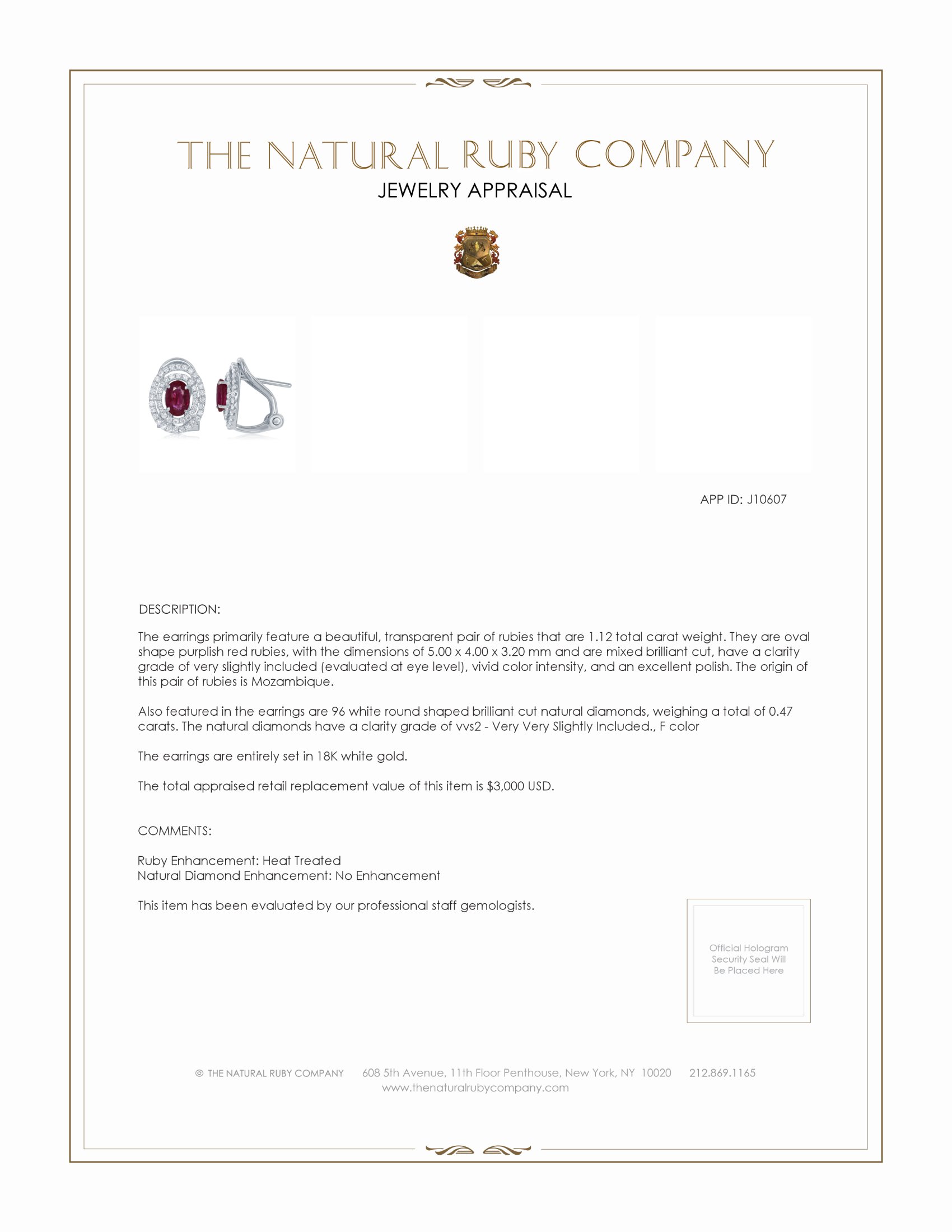 1.12 Ct.Tw. Ruby Natural Diamond Pave Earrings, 18K White Gold