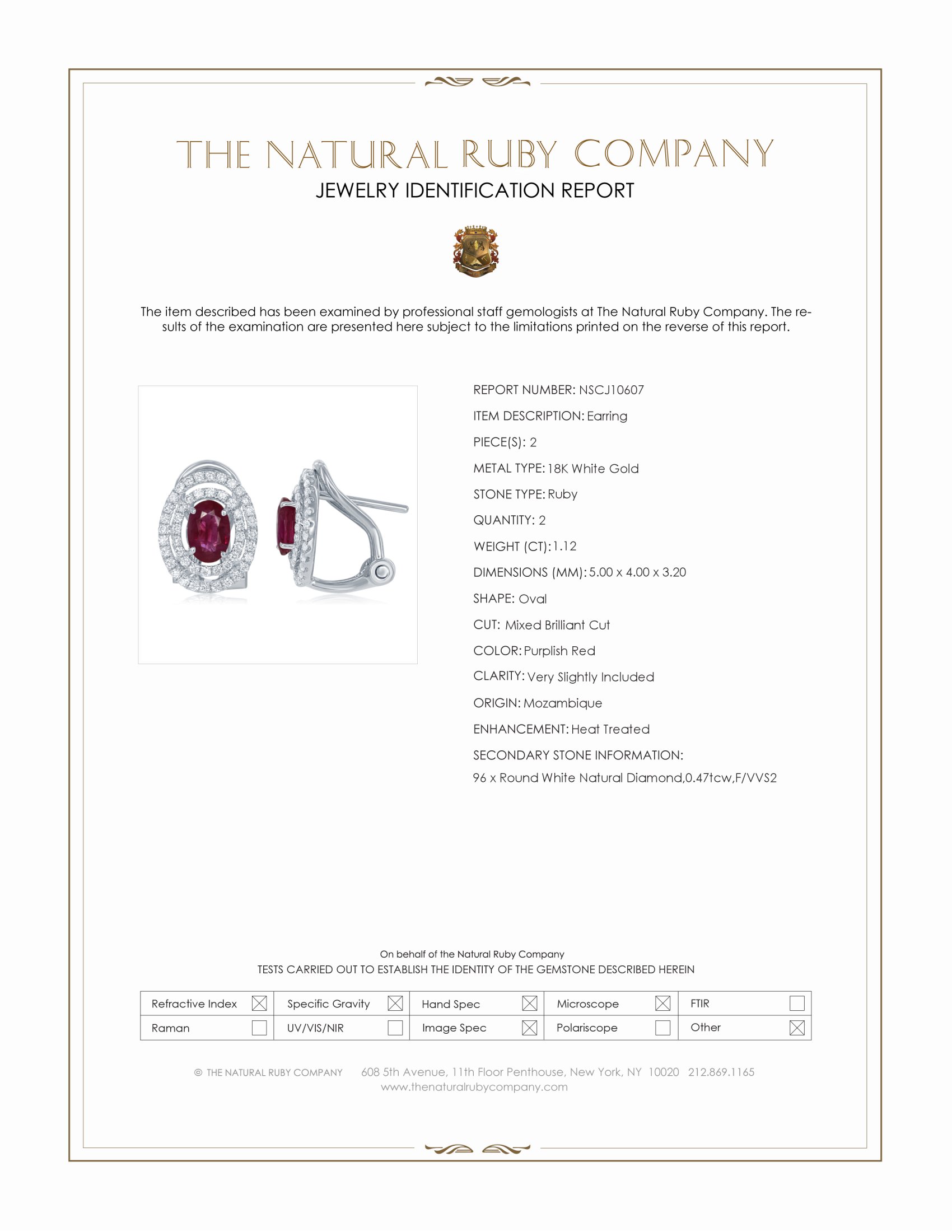 1.12 Ct.Tw. Purplish Red Ruby and Natural Diamond Pave Earrings, 18K White Gold
