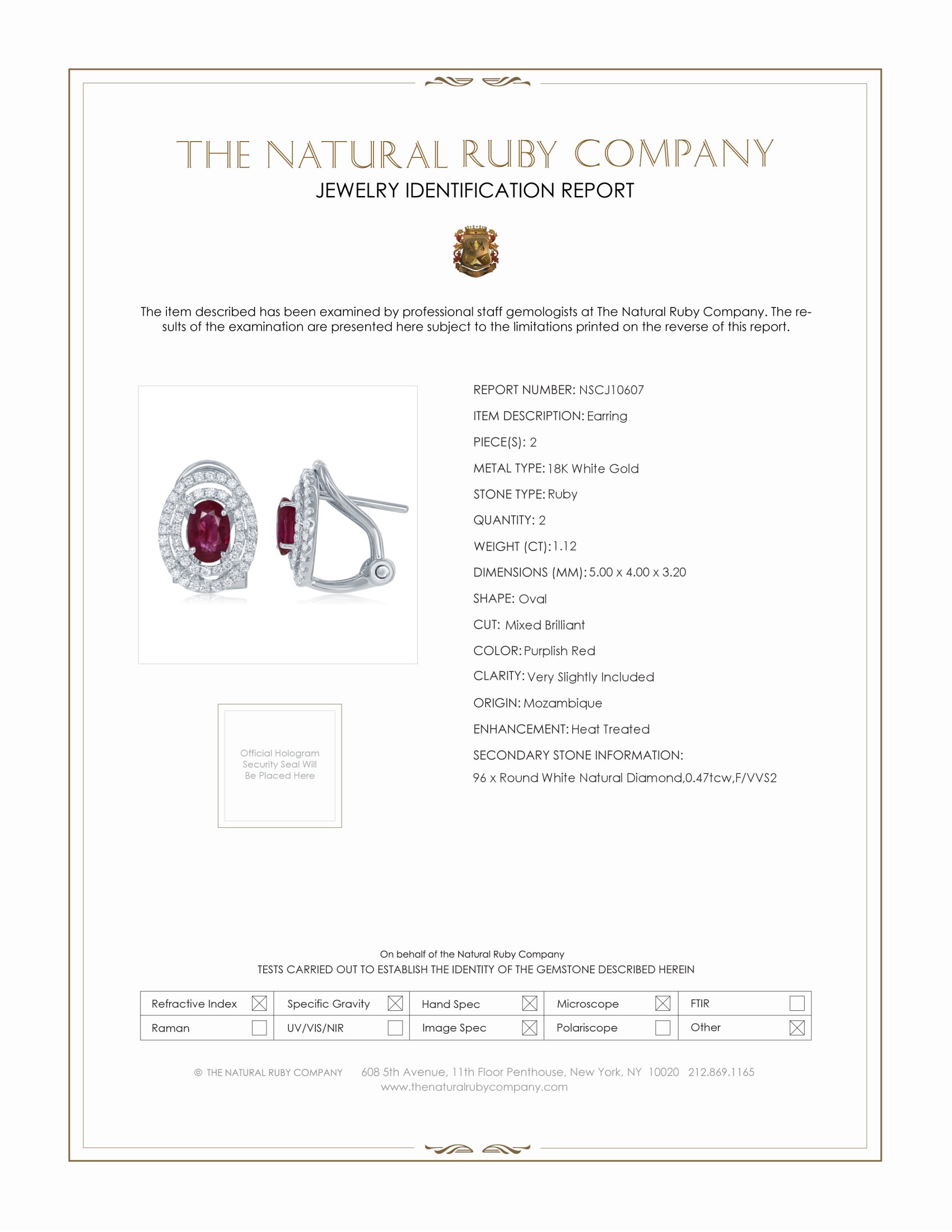 1.12 Ct.Tw. Ruby Natural Diamond Pave Earrings, 18K White Gold