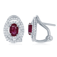 1.12 Ct.Tw. Ruby Natural Diamond Pave Earrings, 18K White Gold Image