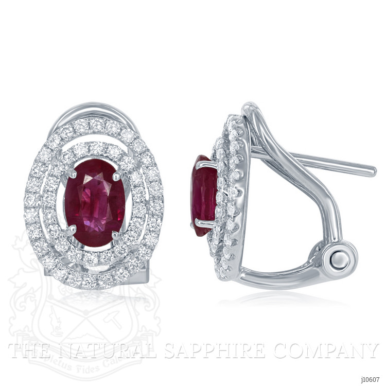 1.12 Ct.Tw. Ruby Natural Diamond Pave Earrings, 18K White Gold