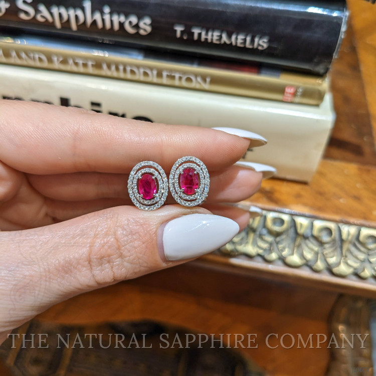 1.12 Ct.Tw. Ruby Natural Diamond Pave Earrings, 18K White Gold