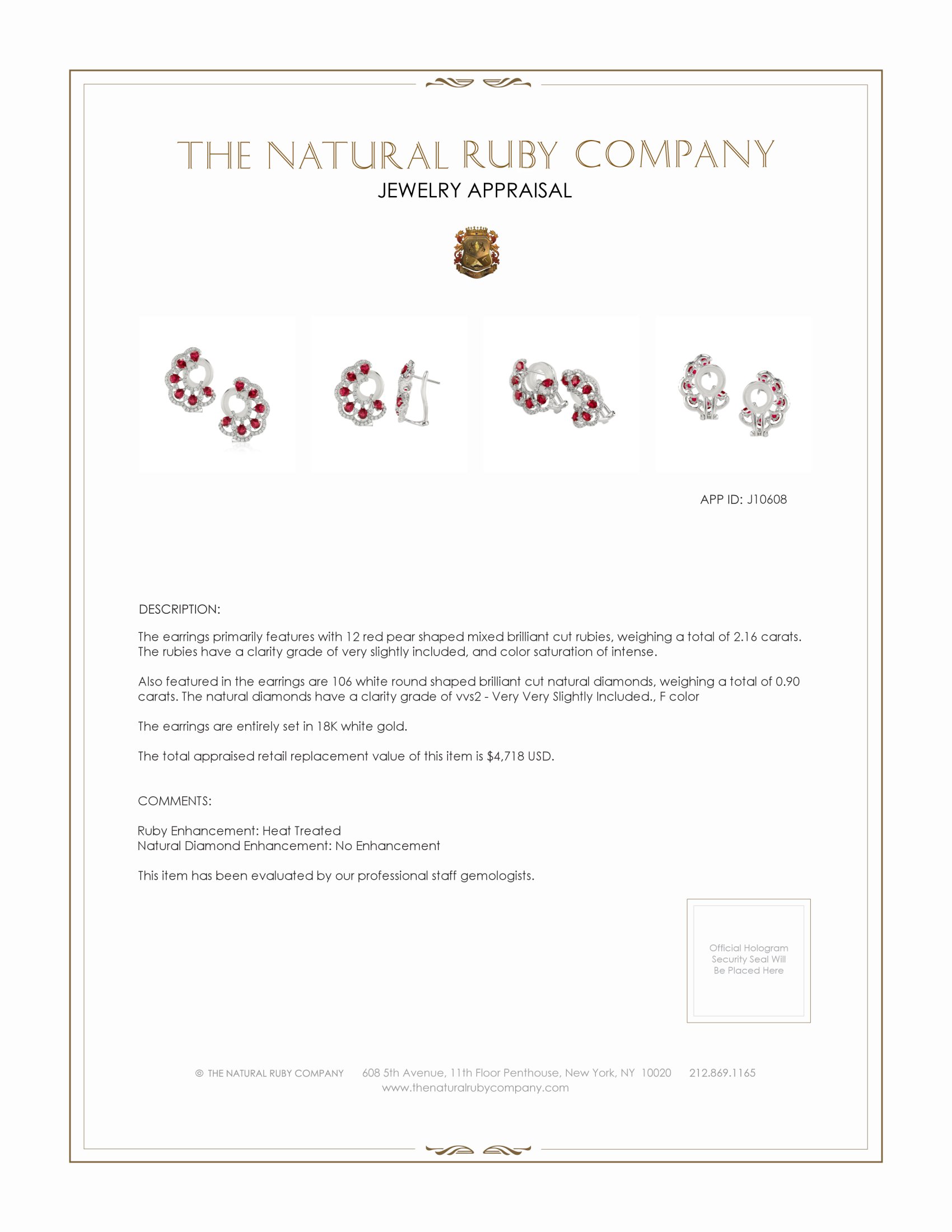 2.16 Ct.Tw. Ruby Natural Diamond Pave Earrings, 18K White Gold