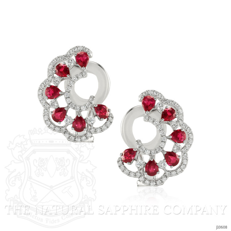 2.16 Ct.Tw. Ruby Natural Diamond Pave Earrings, 18K White Gold