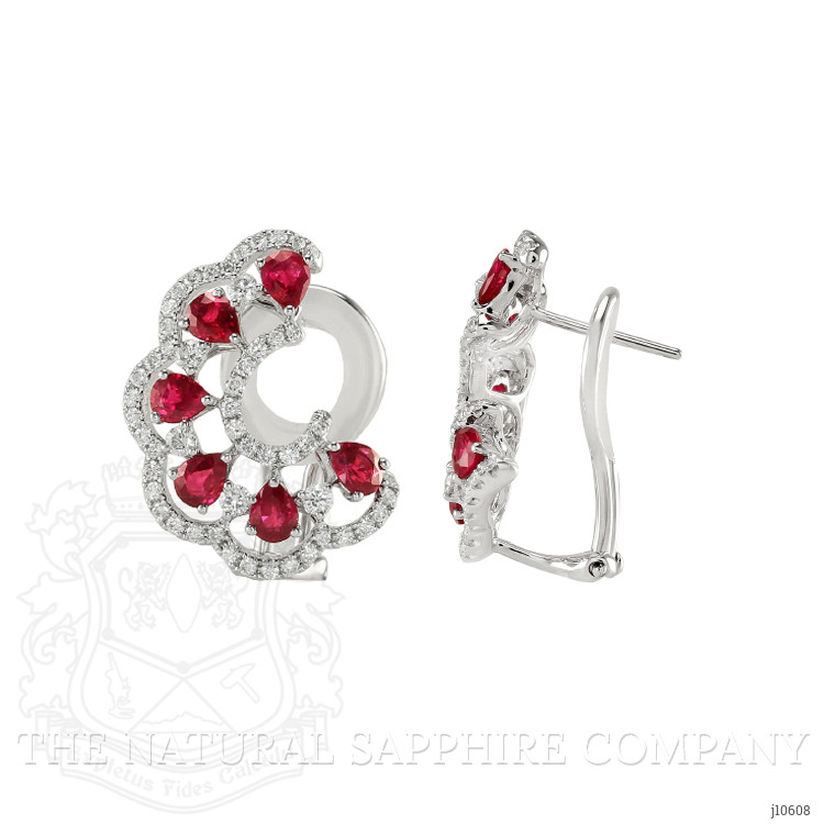 2.16 Ct.Tw. Ruby Natural Diamond Pave Earrings, 18K White Gold