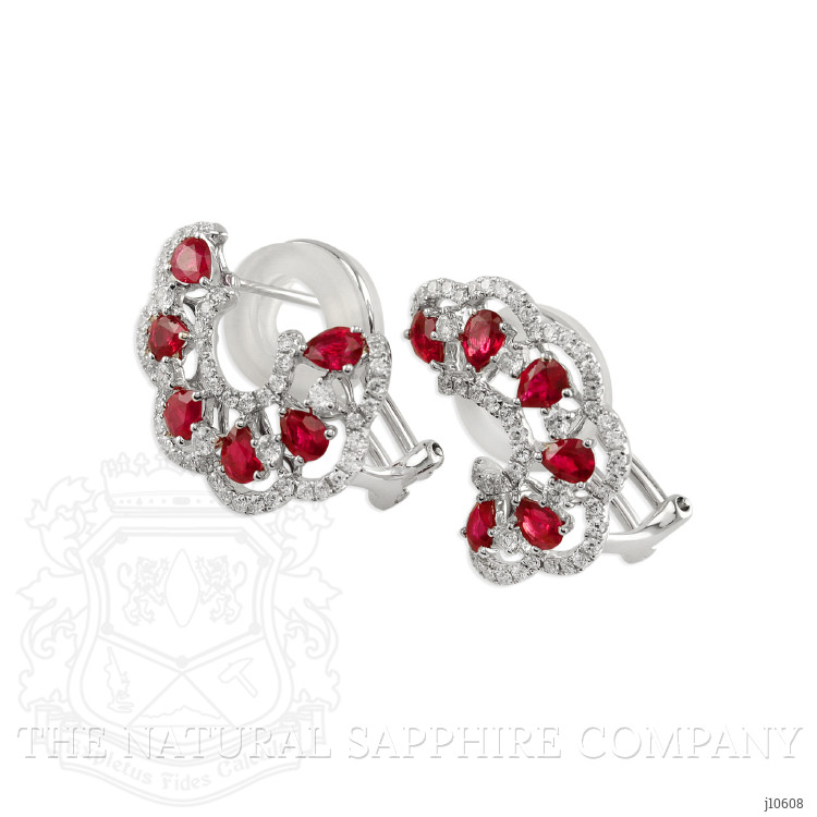 2.16 Ct.Tw. Ruby Natural Diamond Pave Earrings, 18K White Gold