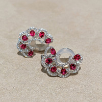 2.16 Ct.Tw. Ruby Natural Diamond Pave Earrings, 18K White Gold Life Style