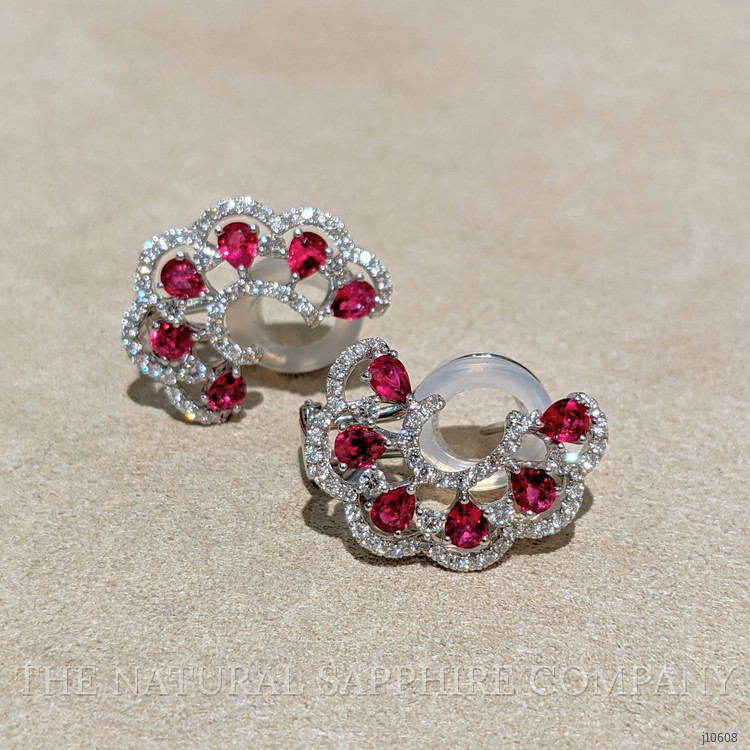2.16 Ct.Tw. Ruby Natural Diamond Pave Earrings, 18K White Gold