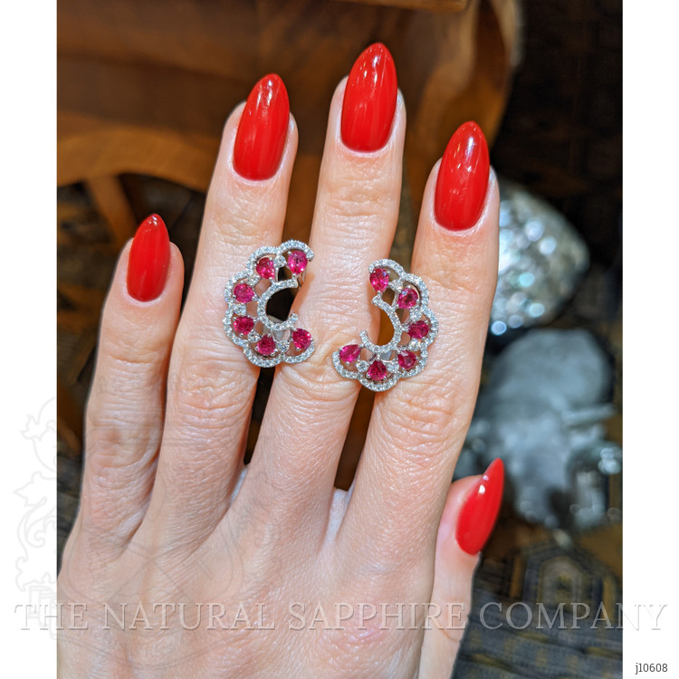 2.16 Ct.Tw. Ruby Natural Diamond Pave Earrings, 18K White Gold