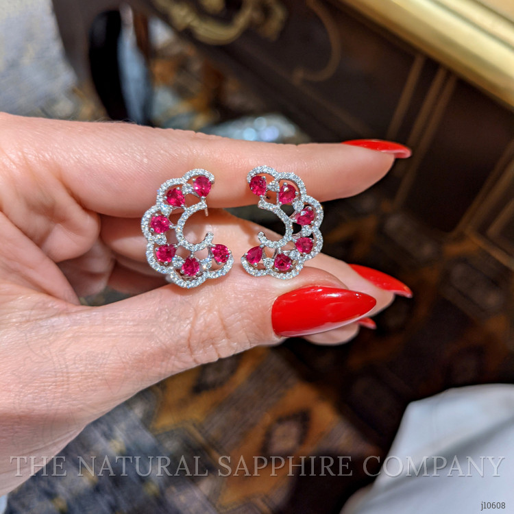 2.16 Ct.Tw. Ruby Natural Diamond Pave Earrings, 18K White Gold