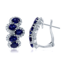 2.75 Ct.Tw. Blue Sapphire and Natural Diamond Pave Earrings, 18K White Gold Image