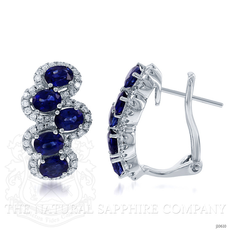 2.75 Ct.Tw. Blue Sapphire and Natural Diamond Pave Earrings, 18K White Gold