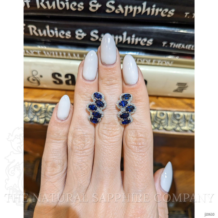 2.75 Ct.Tw. Blue Sapphire and Natural Diamond Pave Earrings, 18K White Gold