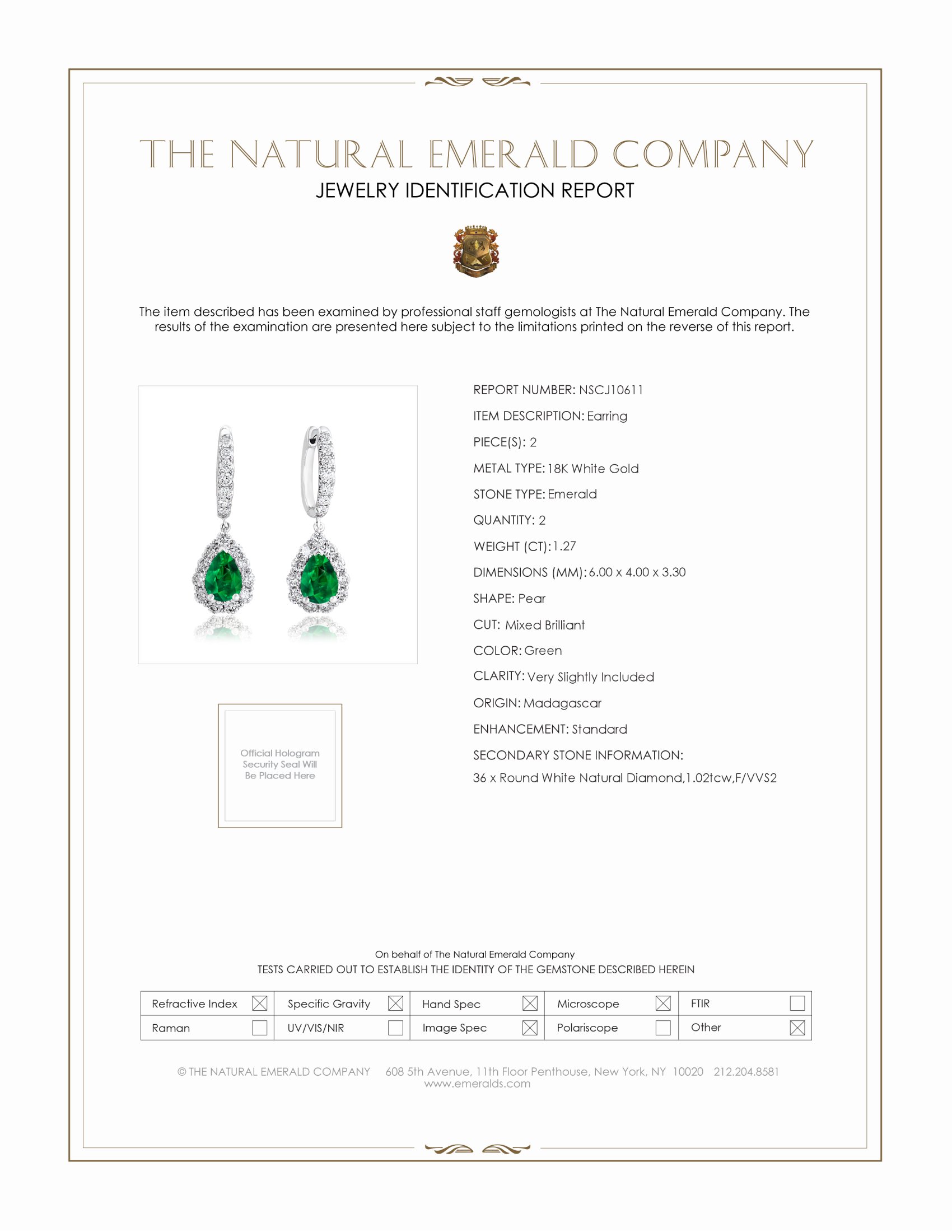 1.27 Ct.Tw. Emerald and Natural Diamond Pave Earrings, 18K White Gold