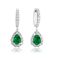 1.27 Ct.Tw. Emerald Natural Diamond Pave Earrings, 18K White Gold Image