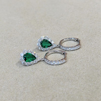 1.27 Ct.Tw. Emerald Natural Diamond Pave Earrings, 18K White Gold Image