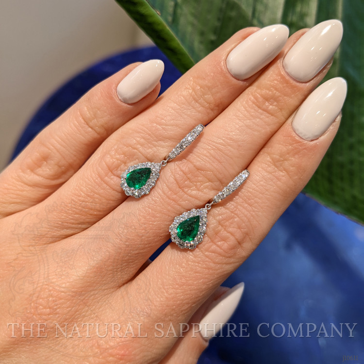 1.27 Ct.Tw. Emerald Natural Diamond Pave Earrings, 18K White Gold