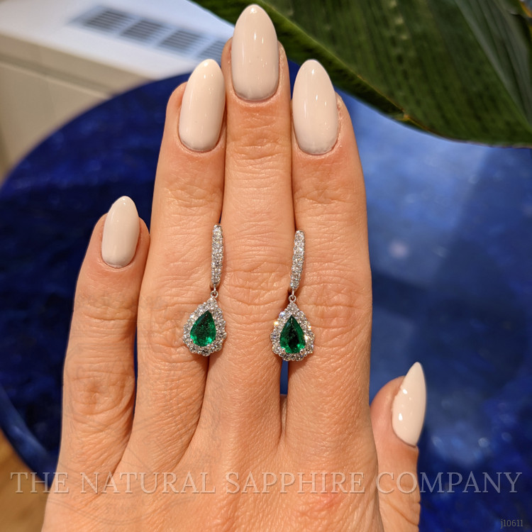 1.27 Ct.Tw. Emerald Natural Diamond Pave Earrings, 18K White Gold